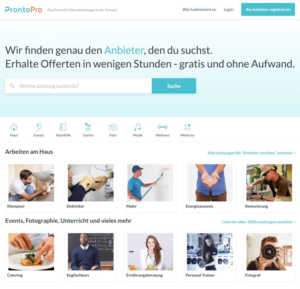 Startseite von ProntoPro