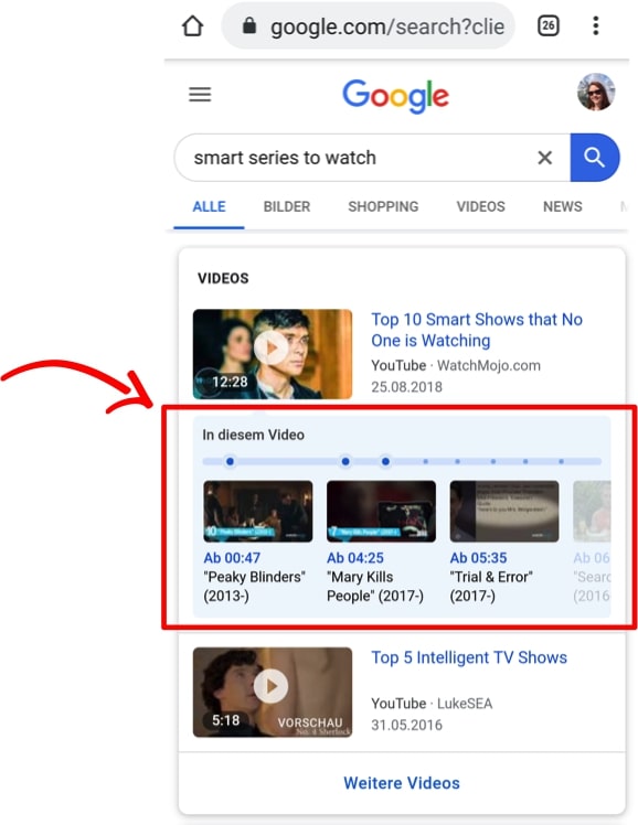 Abschnitte können nun bei Youtube einzeln gefunden werden
